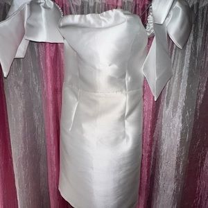 Lulus Perfectly Forever White Off-the-Shoulder Bow Mini Dress